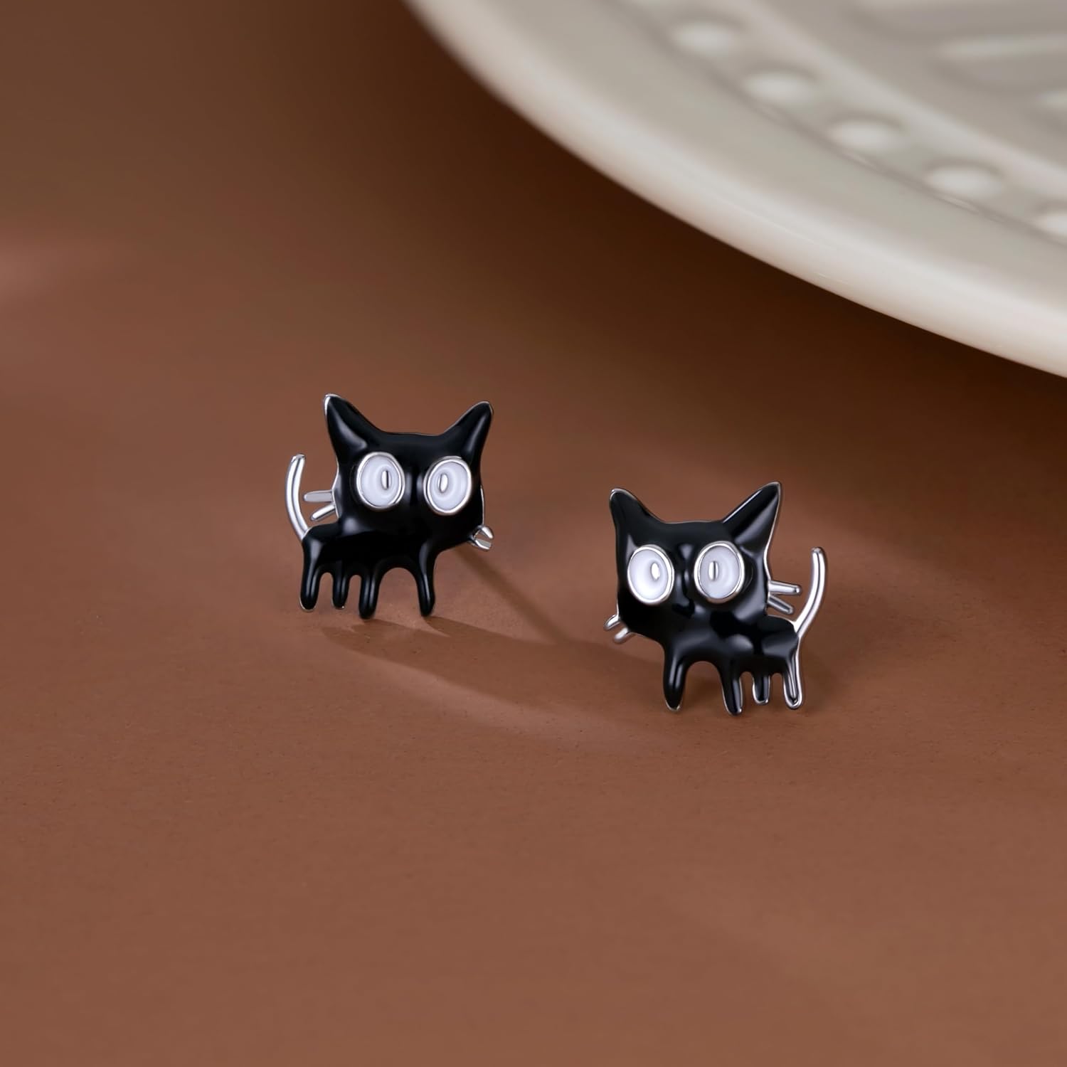 SLUYNZ Sterling Silver Small Cat Studs Earrings for Women Teens Black Cat Earrings Studs Small Kitten Earrings Cat Gift for Cat Lovers