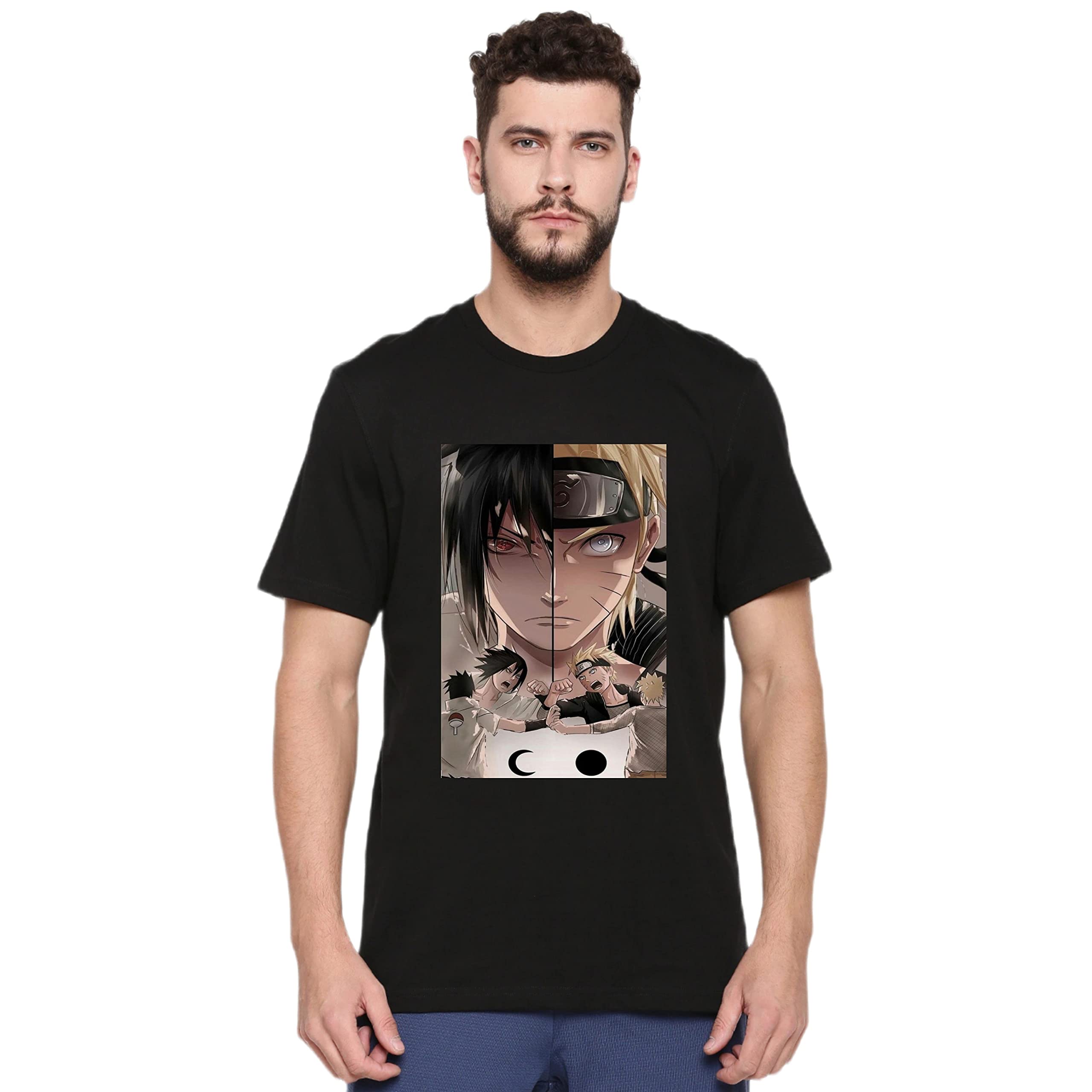 SL sirLOBO's Naruto X SASUKI Men & Women 100% Cotton Bio Wash Black T-Shirt