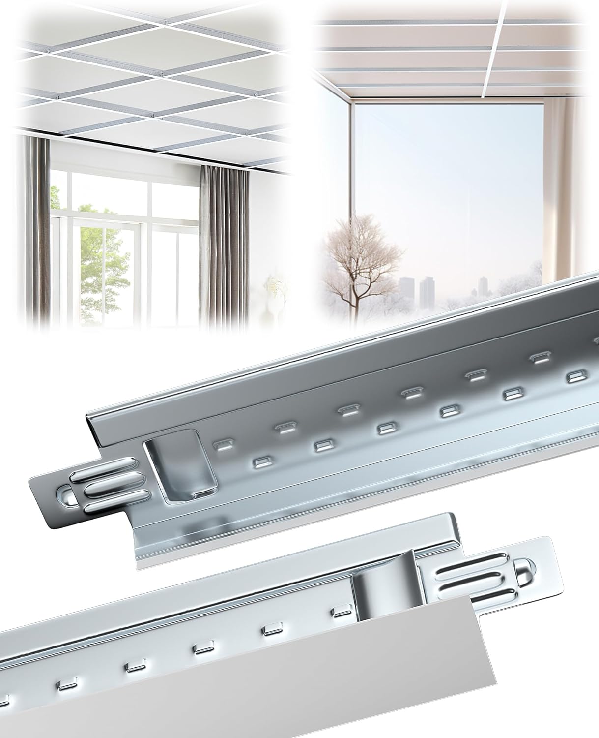 60 Pack 2FT Drop Ceiling Cross Tees, Galvanized Steel Grid Components for 2x2/2x4 FT Ceiling Panels, Rust-Resistant, StructonWorld Snap-in Installation for Home, Office, Bathroom, Garage