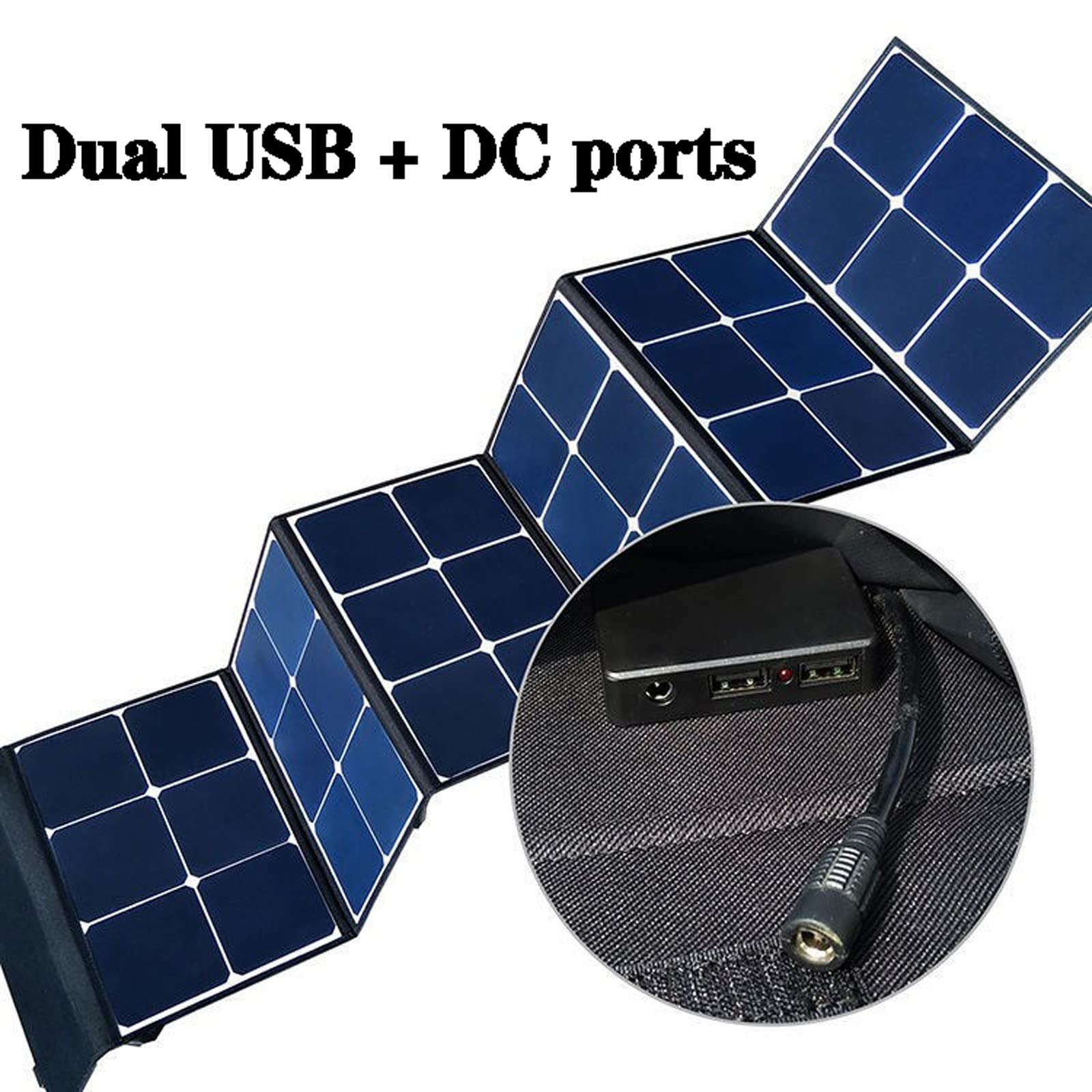 Paneles solares portátiles: cargador solar plegable de 120 W con salidas USB duales para carga de banco de energía, perfecto para acampar al aire libre