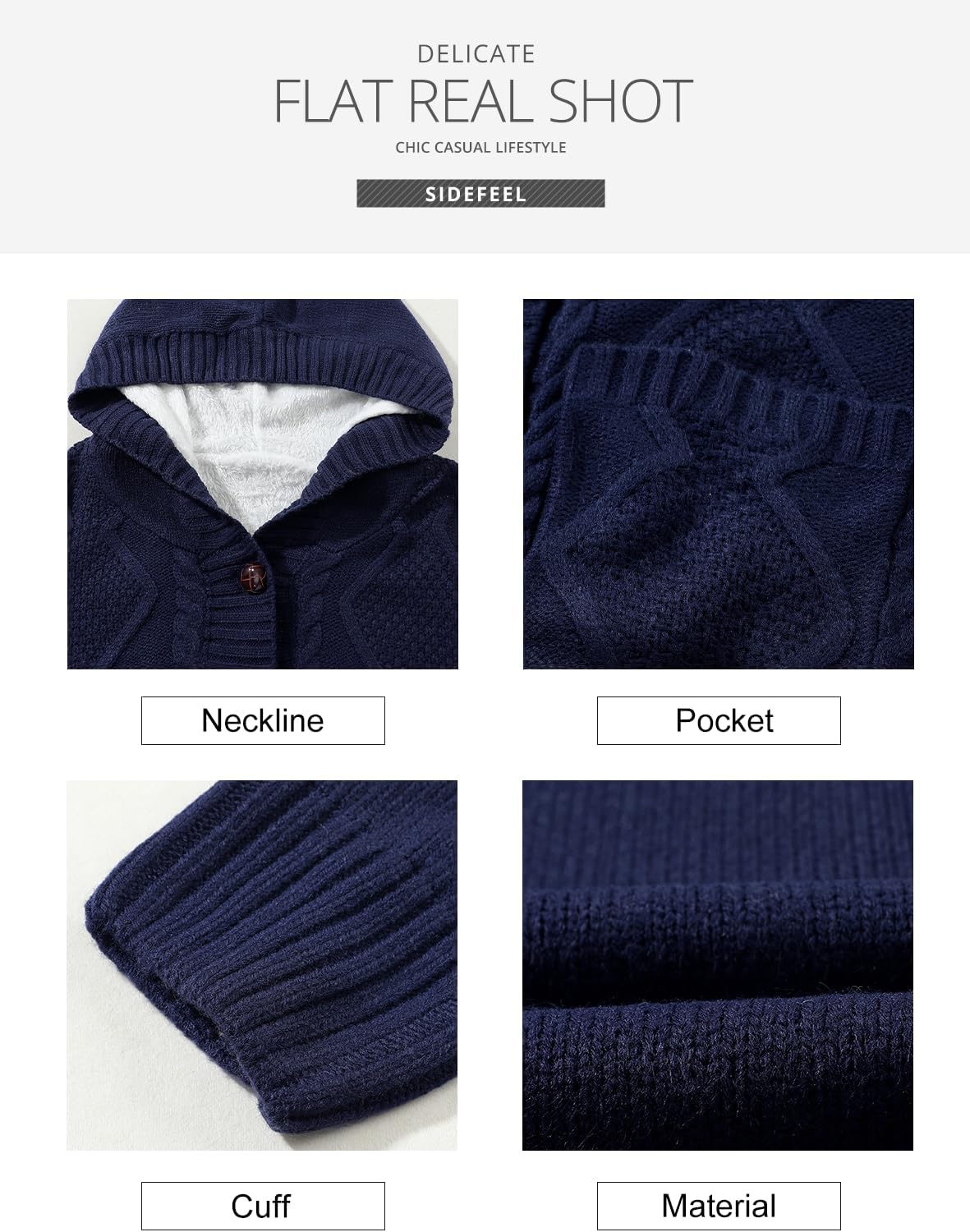 Sidefeel Women's Cardigan Sweaters Hooded Fleece Lined Button Down Front Jackets Winter Coat with Pockets - Image 6