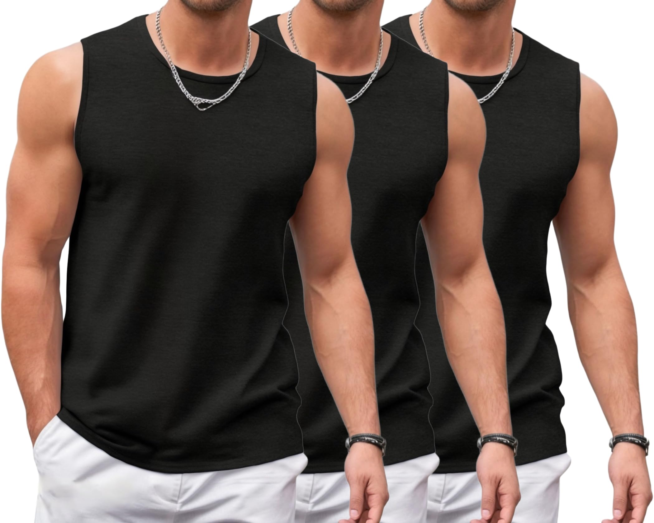 PINSPARK Camiseta sin mangas para hombre, 1 o 3 unidades, camiseta sin mangas, para gimnasio, fitness, deporte, secado rápido, camiseta de axilas, transpirable, camiseta de entrenamiento — view 9