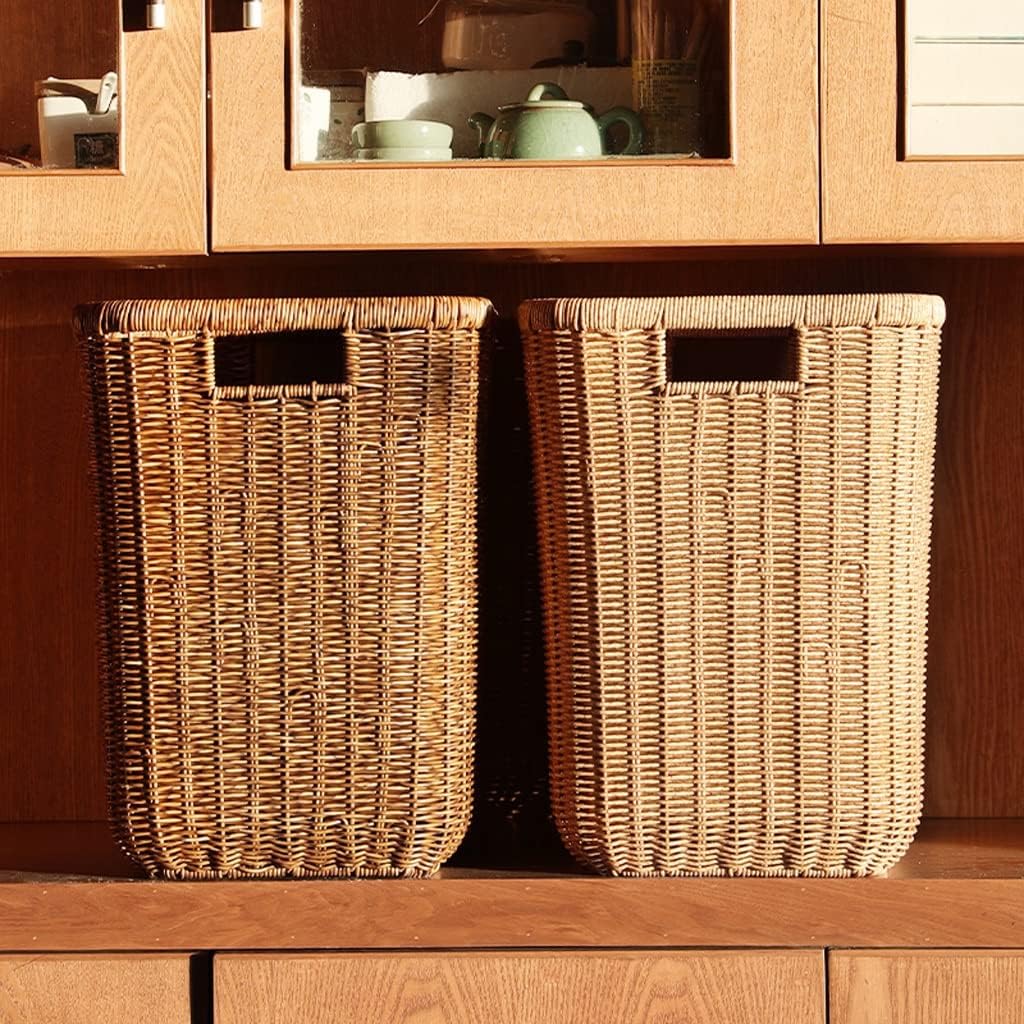 Dirty Clothes Basket Imitation Rattan Dirty Clothes Basket Hotel Bathroom Laundry Basket Dirty Clothes Storage Basket (Light Brown)
