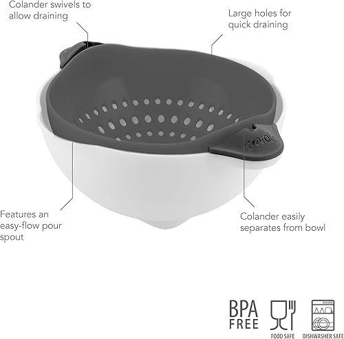 Miniatura 9 de Tovolo Soak N' Strain - Colador de 1.5 cuartos de galón, boquilla fácil de verter, colador 2 en 1 y tazón de remojo, tazón de frutas y verduras, sin