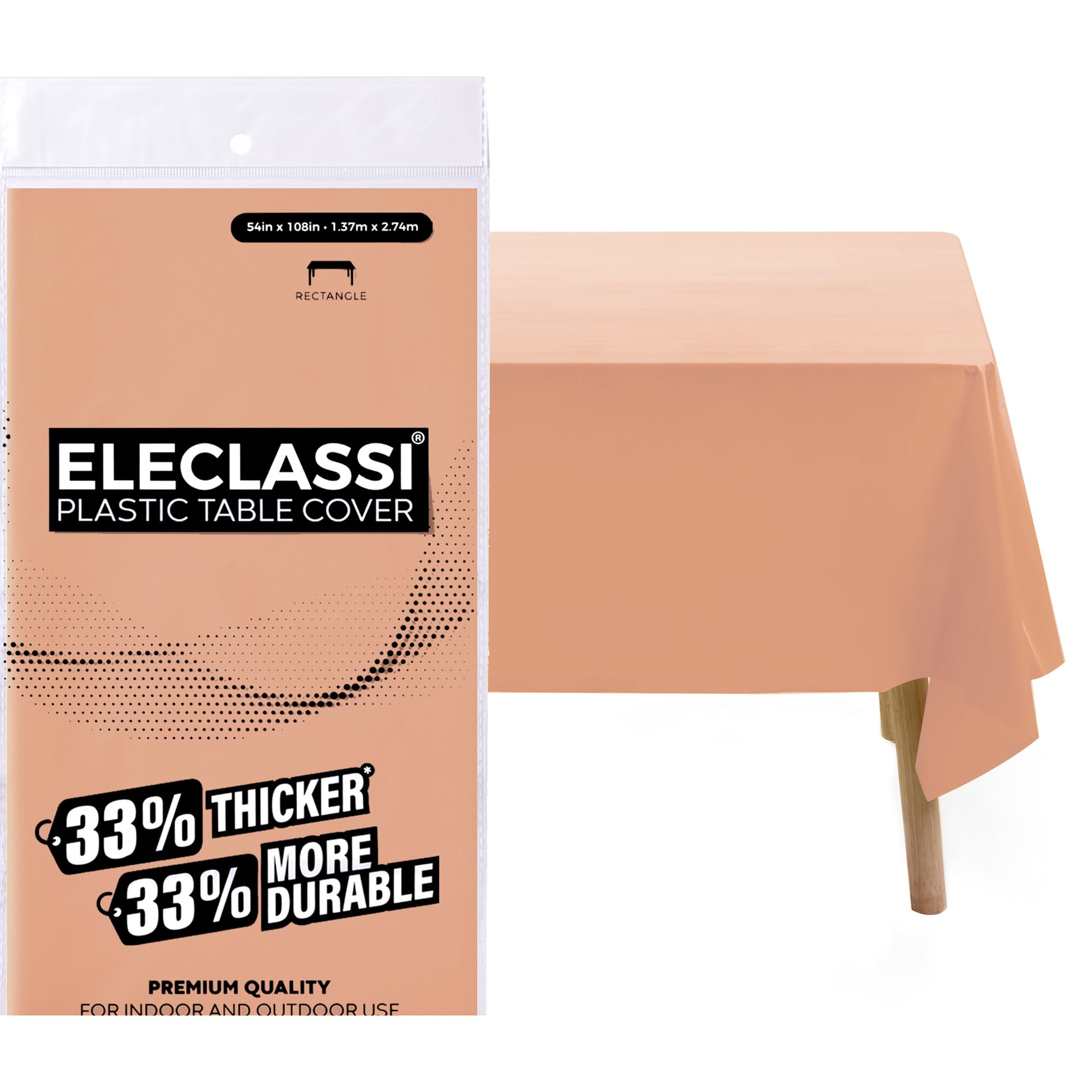 Eleclassi Peach - Paquete de 12 manteles de plástico Desechables 54 x 108 Pulgadas, Mantel desechable de plástico para Fiestas para mesas rectangulares de hasta 8 pies de Largo,