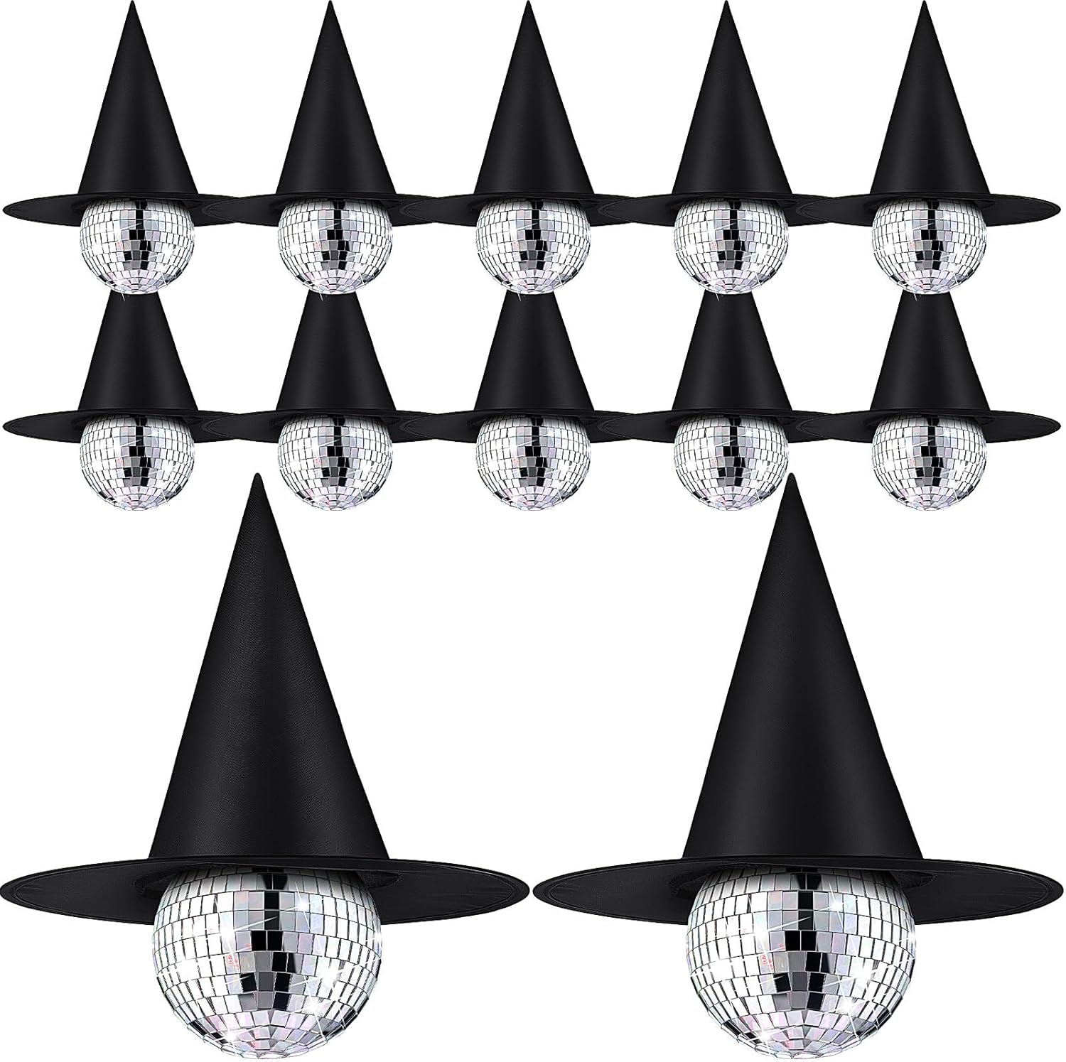 Seematn 12 Set Halloween Mirror Disco Ball Hanging Decor with Witch Hats, Halloween Hanging Decorations for Party Stage Club Ballroom Dance Hall Prom Props