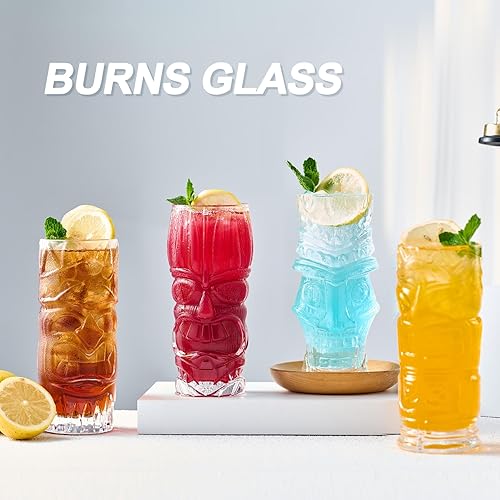 Miniatura 6 de Tiki - Juego de 4 vasos Tiki transparentes de 16 onzas para cóctel, tazas Tiki tropicales modernas, cristalería, ideal para fiestas de tiki bar,