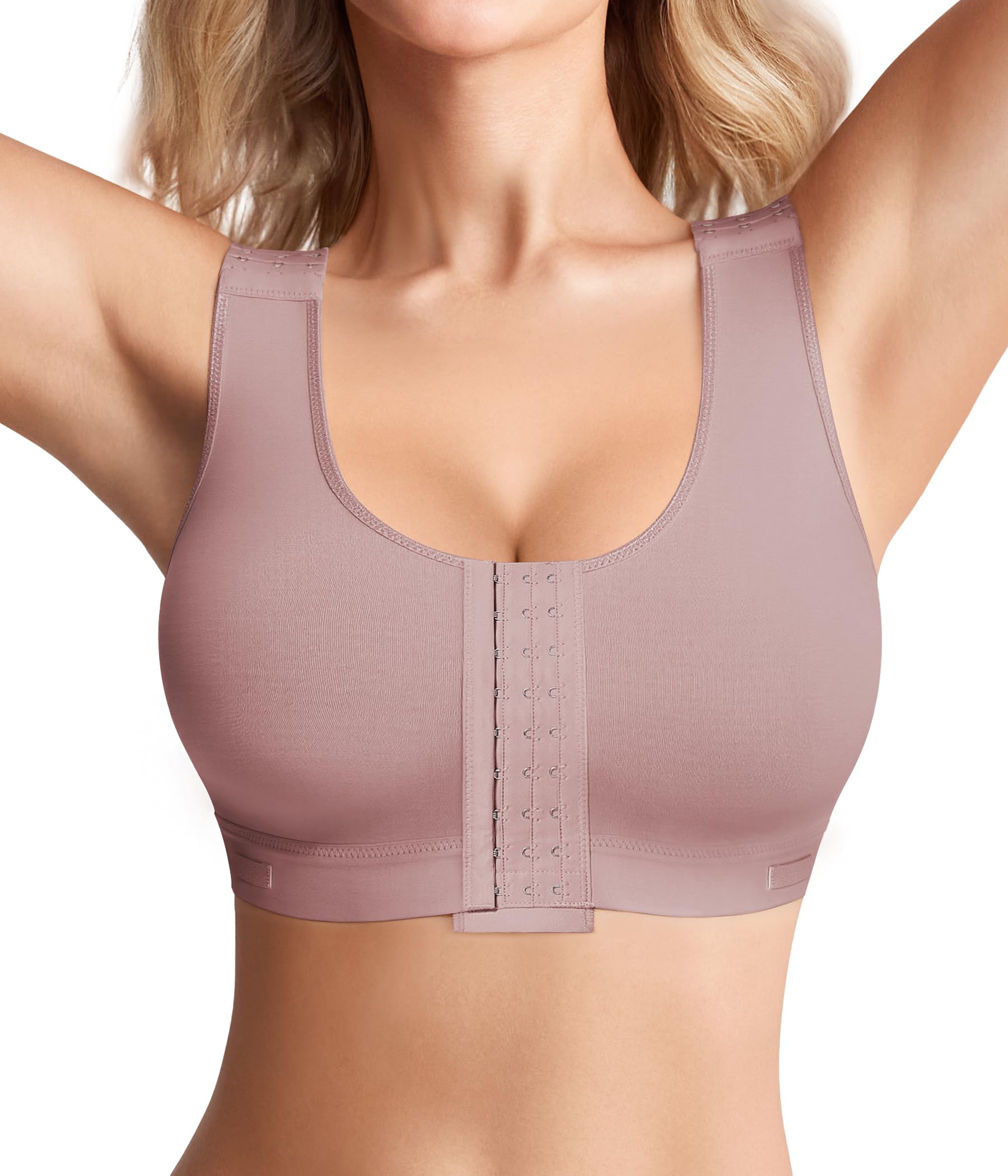 BRABIC Women Front Closure Post Surgery Compression Everyday Bras for Mastectomy Support with Adjustable Straps Wirefree