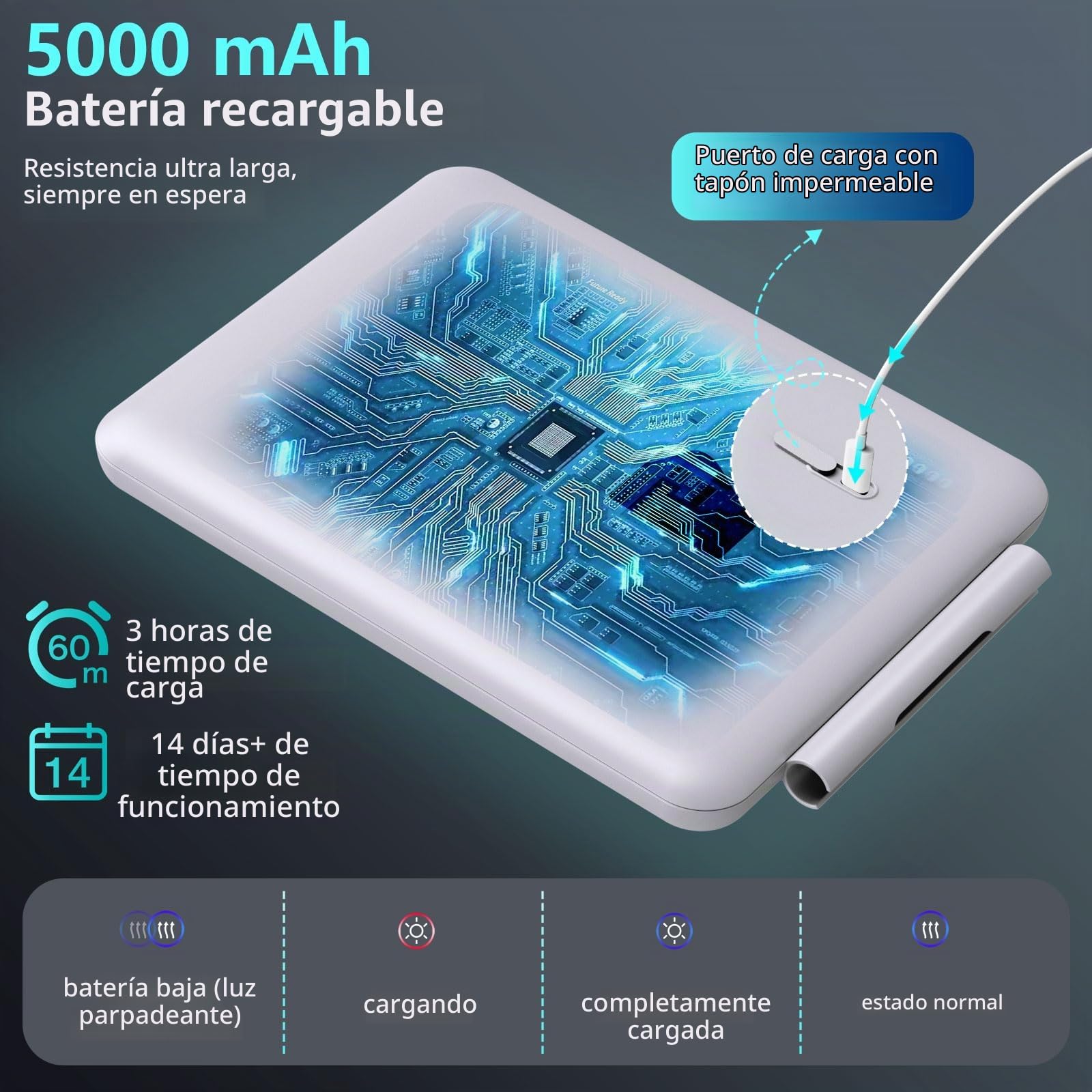 Espejo de Ducha Antivaho Calefactable，Espejo de Afeitar con Luz para Baño | 3 Colores de Luces Regulables, Espejo de Afeitado Recargable sin Niebla con Soporte para Maquinilla para Hombres