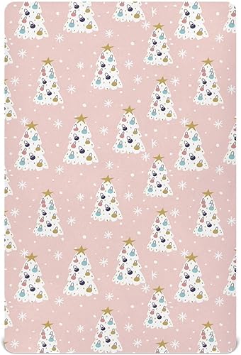 Christmas Tree Pink Crib Sheets - Stretchy Fitted Crib Sheets for Boys Girls, Unisex Cozy Baby Crib Sheet 27 x 39 x 5 Inches