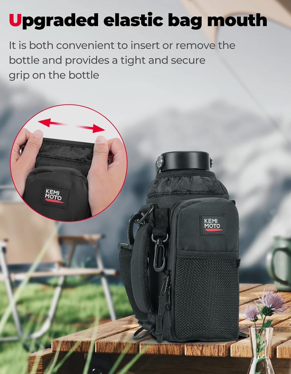 KEMIMOTO Water Bottle Holder Bag, Water Bottle Carrier with Adjustable Shoulder Strap, Water Bottle Pouch Holder for Hiking, Compatible with YETI Stanley SLM 32 oz, 40 oz - Image 2