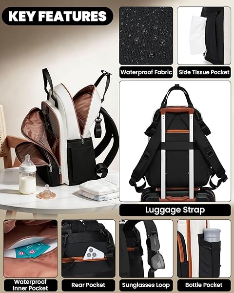 Miss Lulu Baby Wickelrucksack Groß Reiserucksack für Mama und Papa mit Kinderwagengurte Isolierter Flaschentasche Multifunktions-Taschen Groß Wasserabweisend für Reisen Krankenhaus Neugeborene - 4