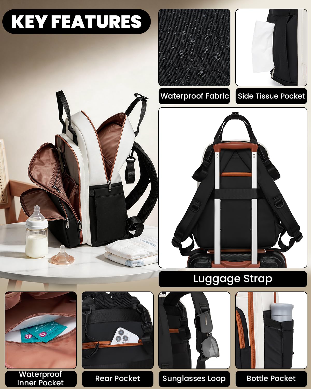 Miss Lulu Baby Wickelrucksack Groß Reiserucksack für Mama und Papa mit Kinderwagengurte Isolierter Flaschentasche Multifunktions-Taschen Groß Wasserabweisend für Reisen Krankenhaus Neugeborene - 5