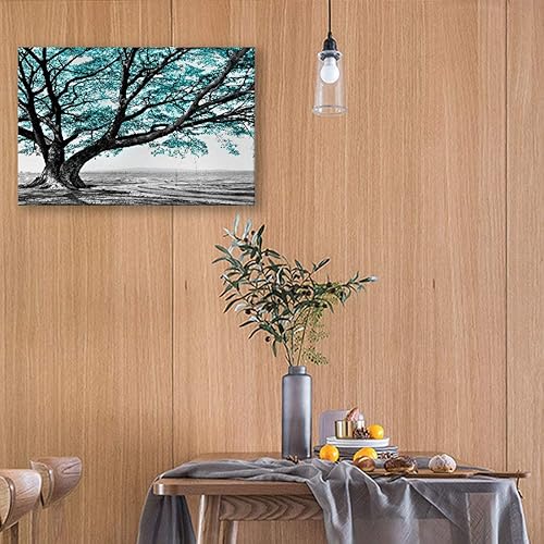 Miniatura 3 de Decoración rústica de baño verde azulado para el hogar, dormitorio, fotos de árbol blanco y negro, decoración de pared de cocina campestre,