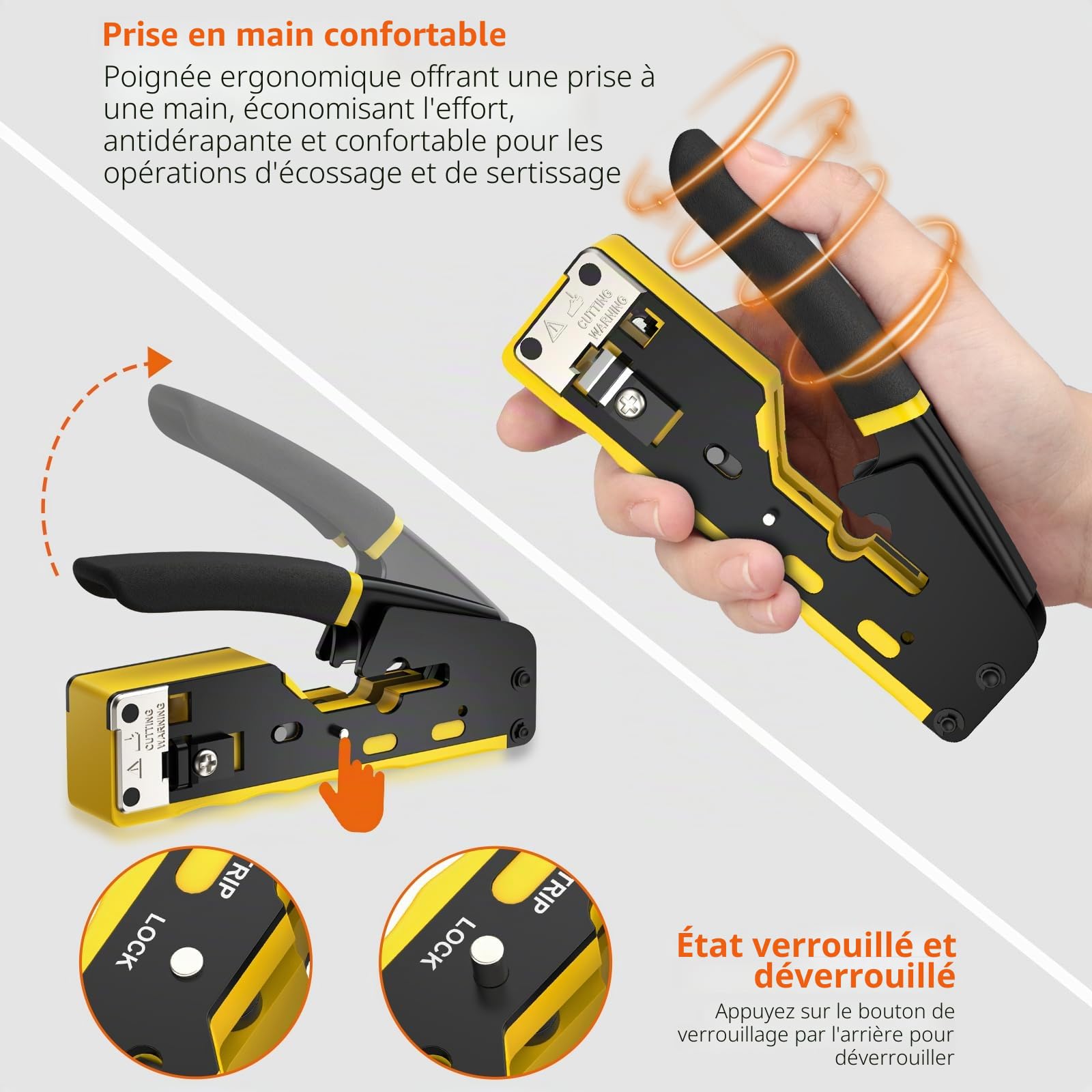 Proster Pince À Sertir RJ45 RJ11 Traversante Cat6 avec Testeur Câble Ethernet – Kit Pince Réseau Professionnel, Outil de Sertissage RJ45 Pass Through pour Installation Réseau et Téléphonique | Kit Pince Réseau Professionnel avec 50 Connecteur CAT6, pour I