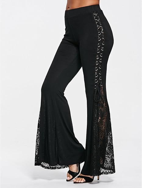 Women's Side Slit Lace-up Ruffle Pants Loose Beach Wide Leg