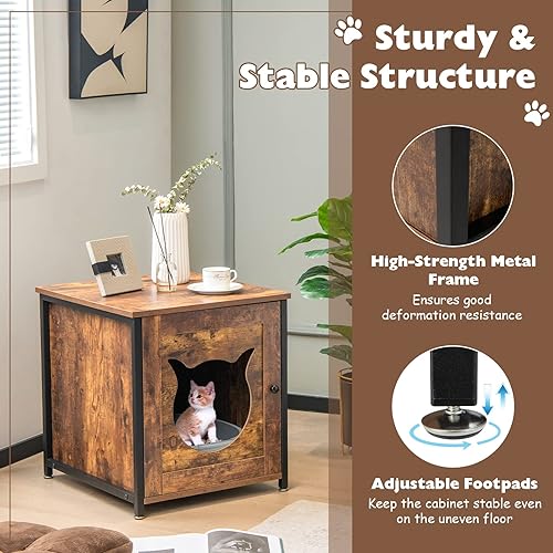 Miniatura 5 de PETSITE Caja de arena, gabinete de baño para gatos con marco de metal, mesa auxiliar cerrada para gatos, mesita de noche, caja de arena oculta,