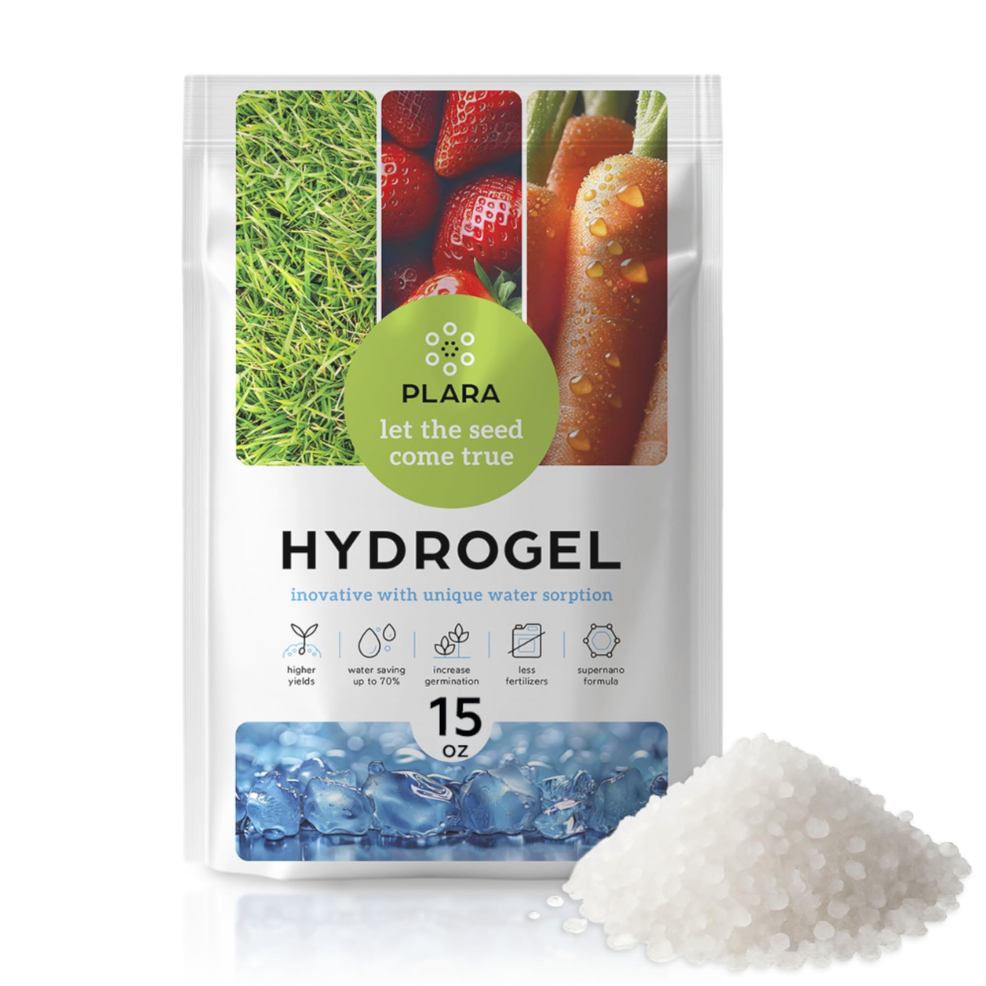 Plara Water Storing Gel 15oz | Moisture Control for Soil | Non-Toxic Water Beads for Slow Release Water | Eco-Friendly Water Gel Crystals for Plants |