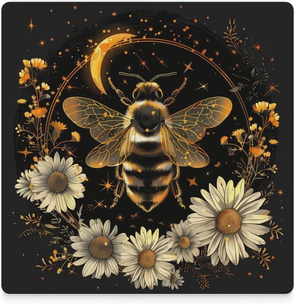 Bee Moon Coaster for Drinks Square Ceramic Table Coasters Stone Mat Crafts 4PCS Home Kitchen Decor