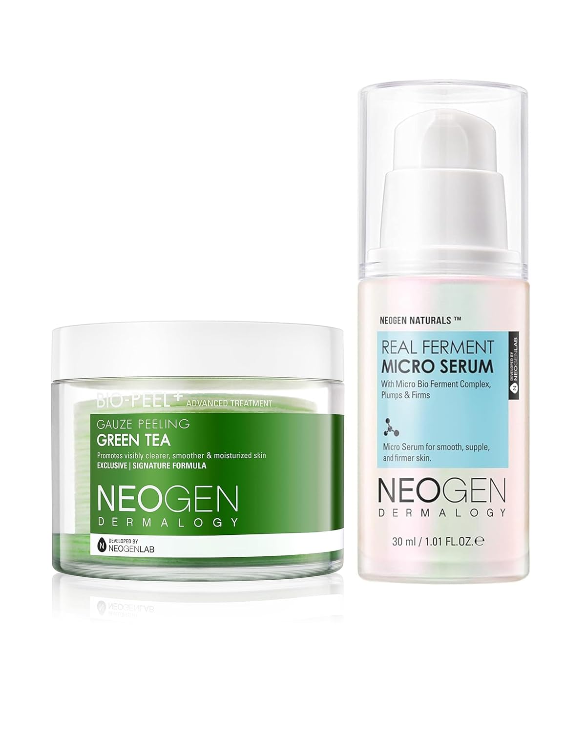 DERMALOGY by NEOGENLAB Bio-Peel Gauze Peeling Pads Green Tea, 30 pads & Real Ferment Micro Serum