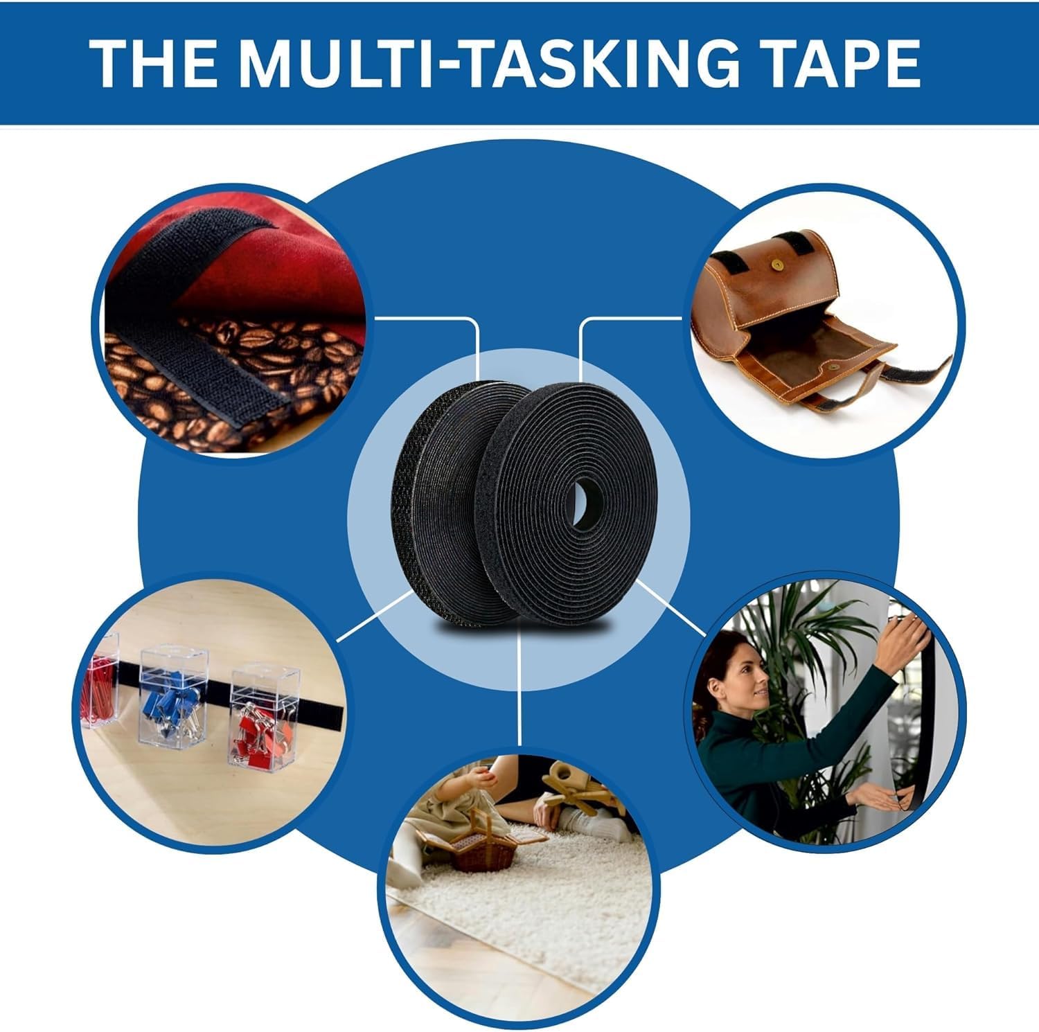 Hook and Loop Strips Heavy Duty Tape Roll with Adhesive, Industrial Strength Sticky Strips Fasteners Perfect for Home, Office, Classroom, Car and Crafting Organization (Black, 3/4" x 25 Feet)