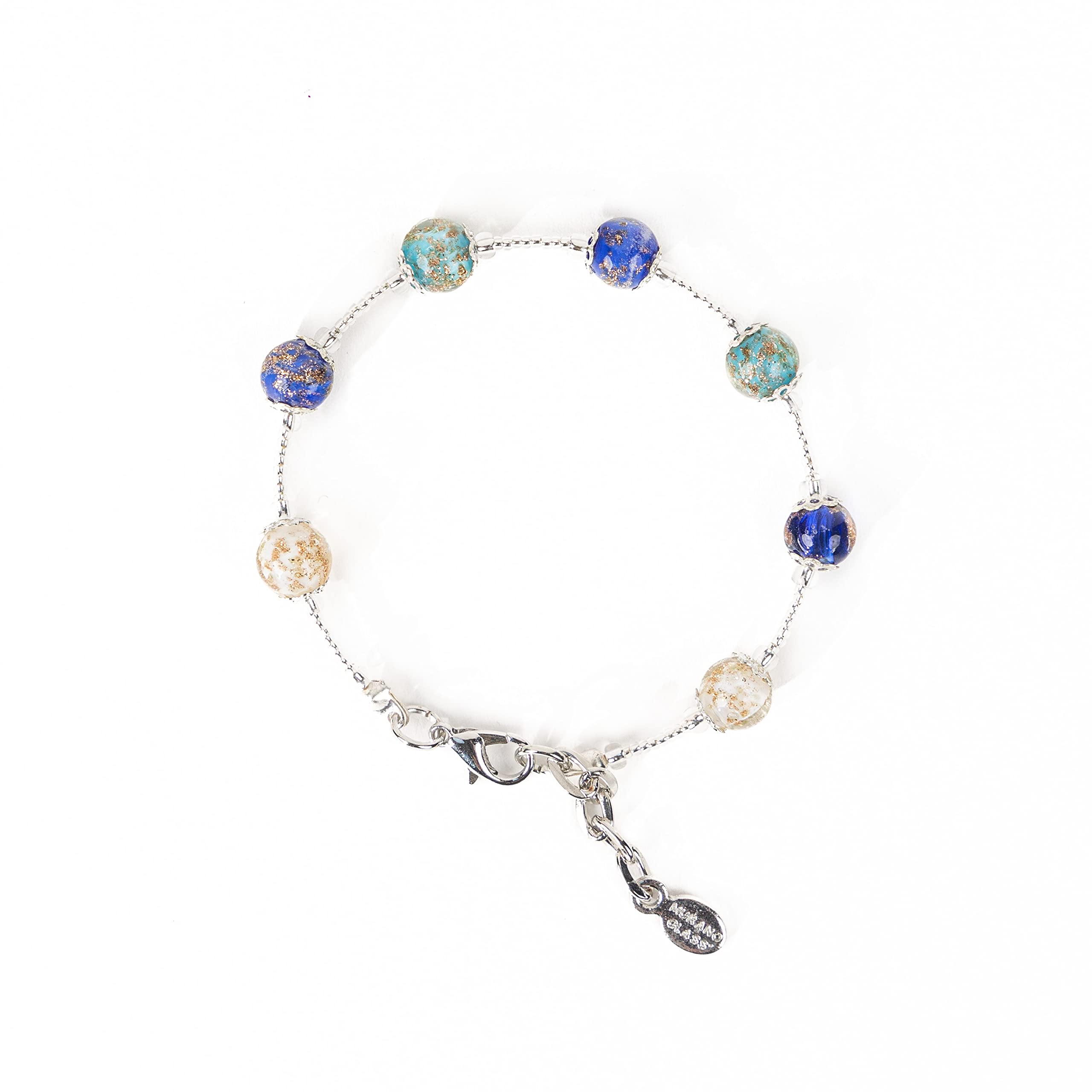 Sospiri Venezia Bracciale Donna 7 Perle in Vetro Diametro 8 mm Braccialetto Originale Vetro di Murano Gioiello Idea Regalo Made In Italy Certificato