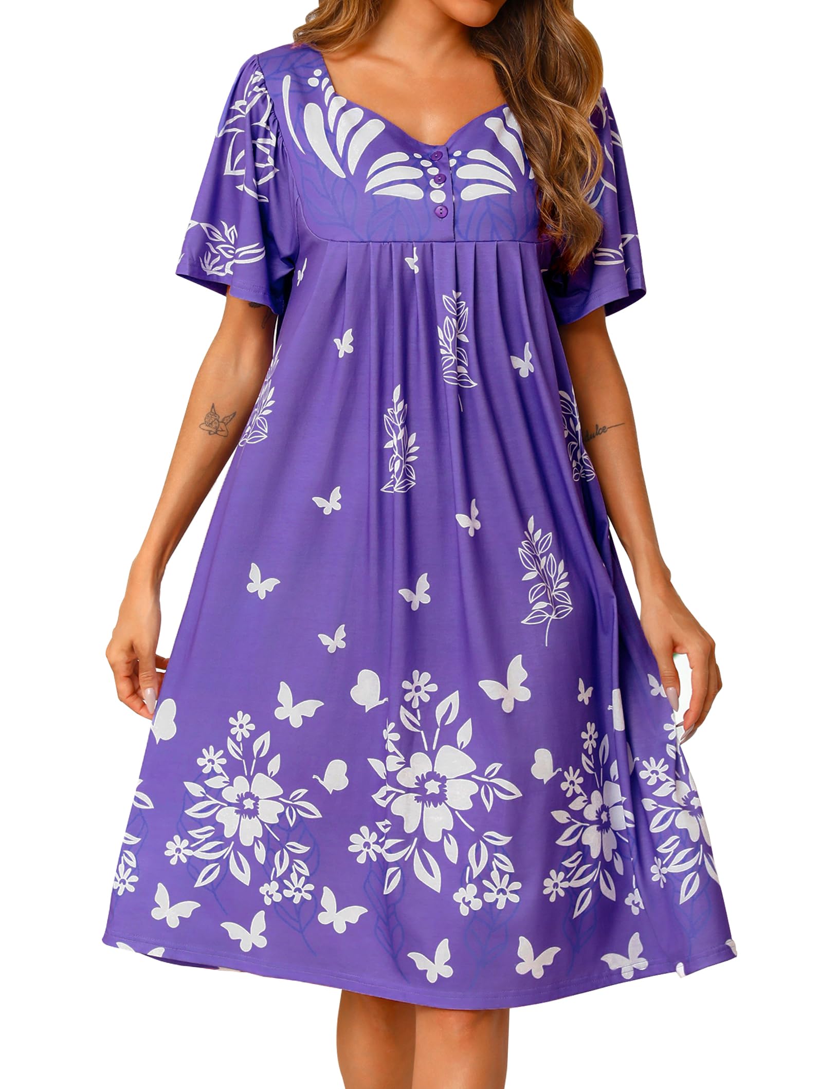 Marvmys Women House Dress with Pocket Mumu Nightgowns Short Sleeve Moomoo Dresses Sleepwears