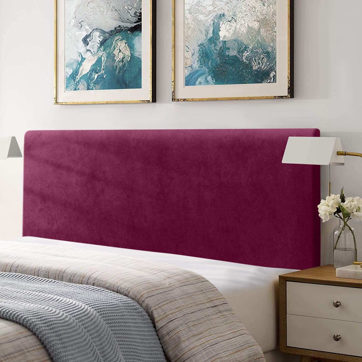 TAOCOCO Copertura testiera Letto, Copertura per Testiera per Letto Fodera Elastica Protezione, Protezione Elastica a Tinta Unita, Vino rosso, 150-170 cm