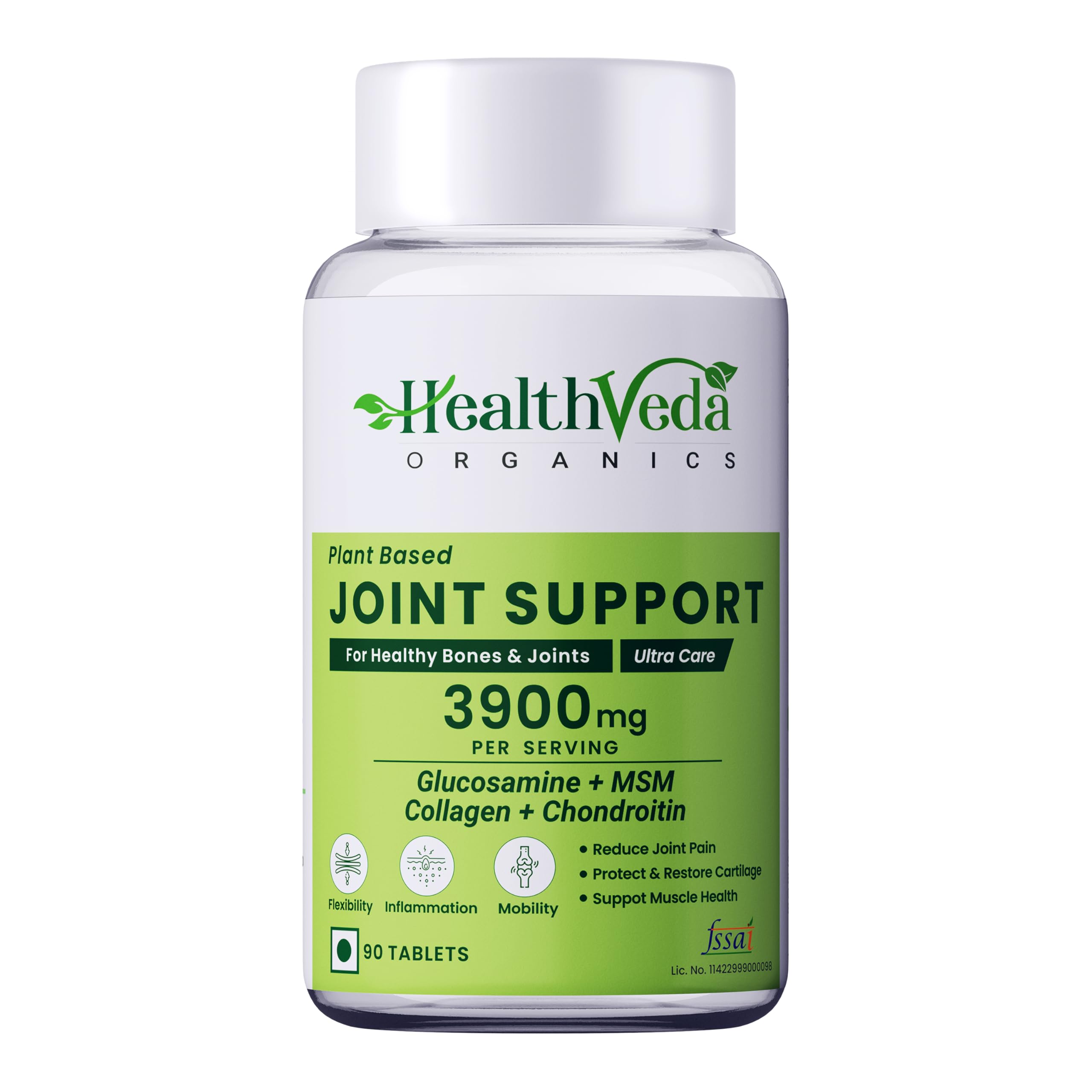 Health Veda Organics Joint Support Tablets with Glucosamine (3900 mg) | Enriched with Collagen, & MSM | Supports Joint Cartilage, Mobility & Muscle Health | 90 Tablets