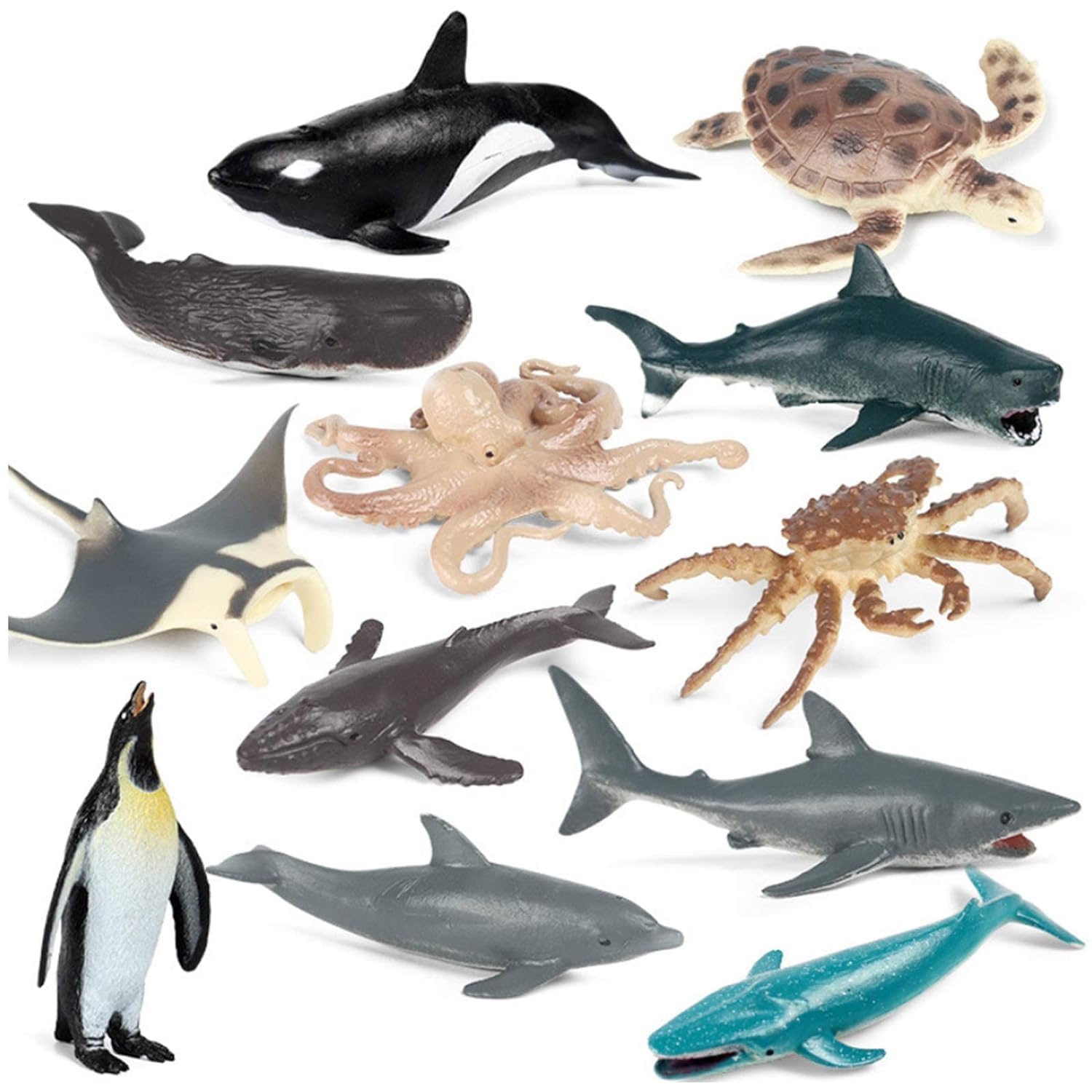 KASTWAVE Mini Safari Animals Statue Realistic Plastic Sea Animal Statue Toy, Kid'S Party Supplies Cake Topper Including Penguins, Turtles, Octopus, Humpback Whales, Whales,Etc(12pcs)