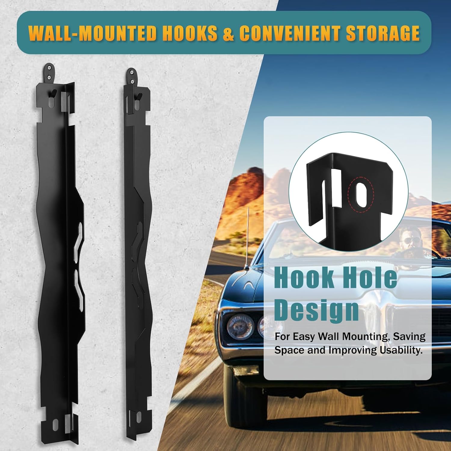 Heavy Duty Toe Alignment Tool Plates, Black Wheel Alignment Tool with 2 Measuring Tapes, Stainless Steel Wheel Car Alignment Kit for Home Use, with 2 Storage Hooks for Easy Wall-Mounted Storage