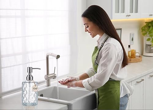 Miniatura 3 de HBlife Dispensador de jabón de 12 onzas con bomba de acero inoxidable 304, dispensador de jabón de baño de cocina con diseño de diamante,