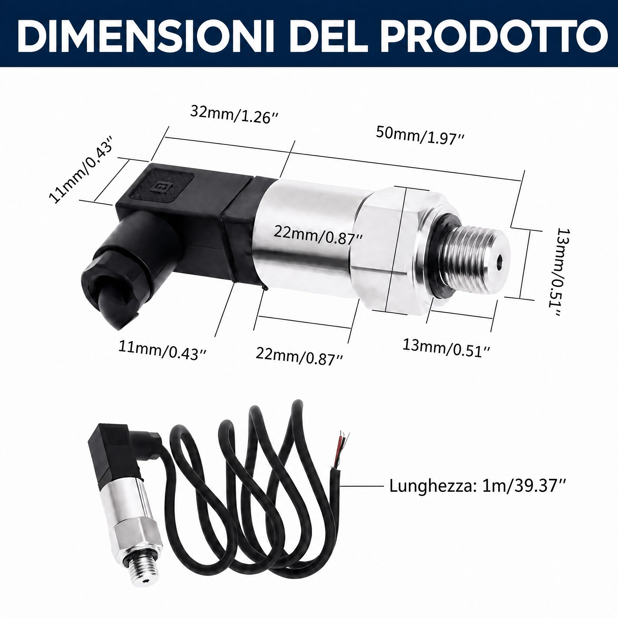 Trasduttore di Pressione Uscita 4-20ma, Sensore del Pressione G1 / 4" Filettatura in Acciaio Inossidabile, per Olio Combustibile Aria Acqua (0-1MPA)