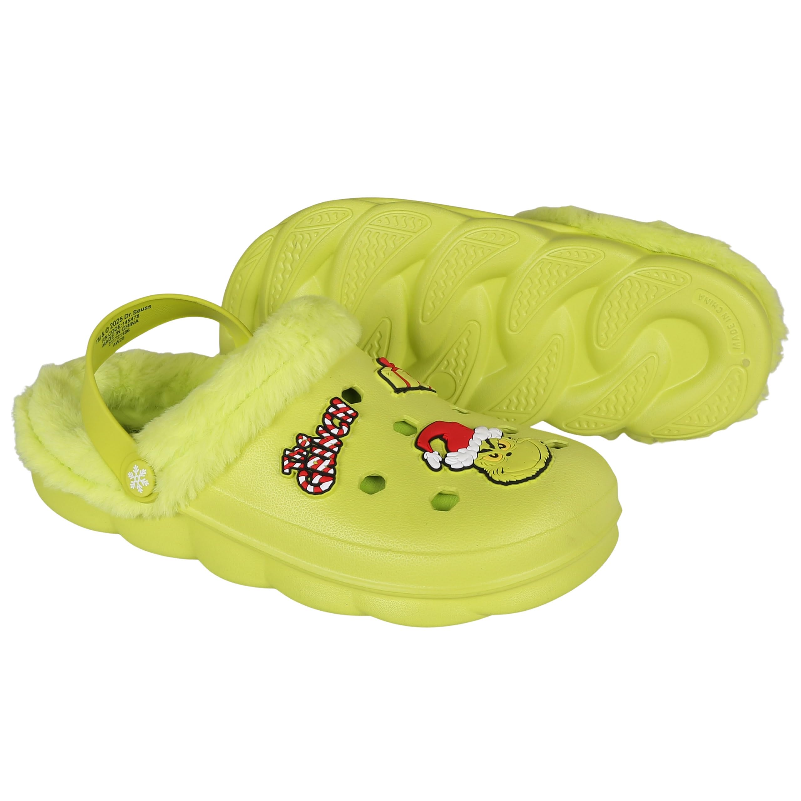sarcia.eu Grinch Zapatillas verdes, aislantes, navidad, zuecos de jardín con piel para niños