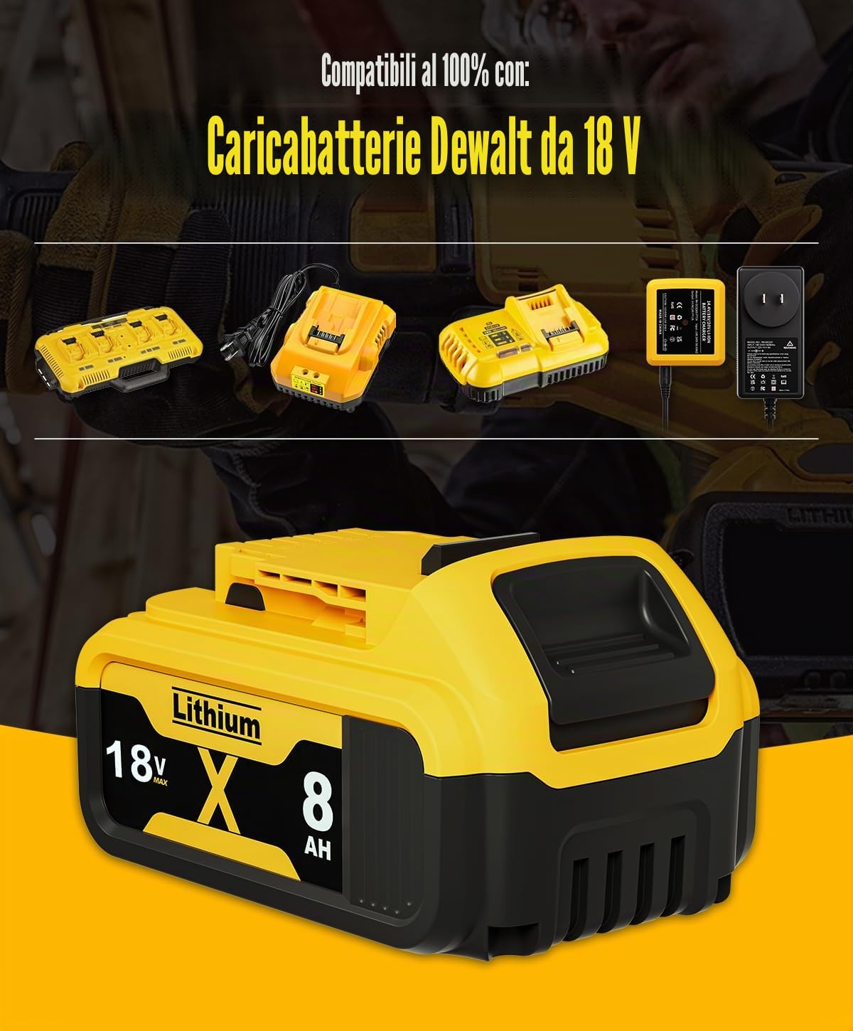 2 Pezzi 8.0Ah/8000mAh DCB182 Batteria di Ricambio per Dewalt 18V, Sostituzione per Batterie Dewalt DCB200 DCB184 DCB107 DCB101 DCB112 DCB203 DCB115 DCB105 DCB182 con LED Batteria per Utensili