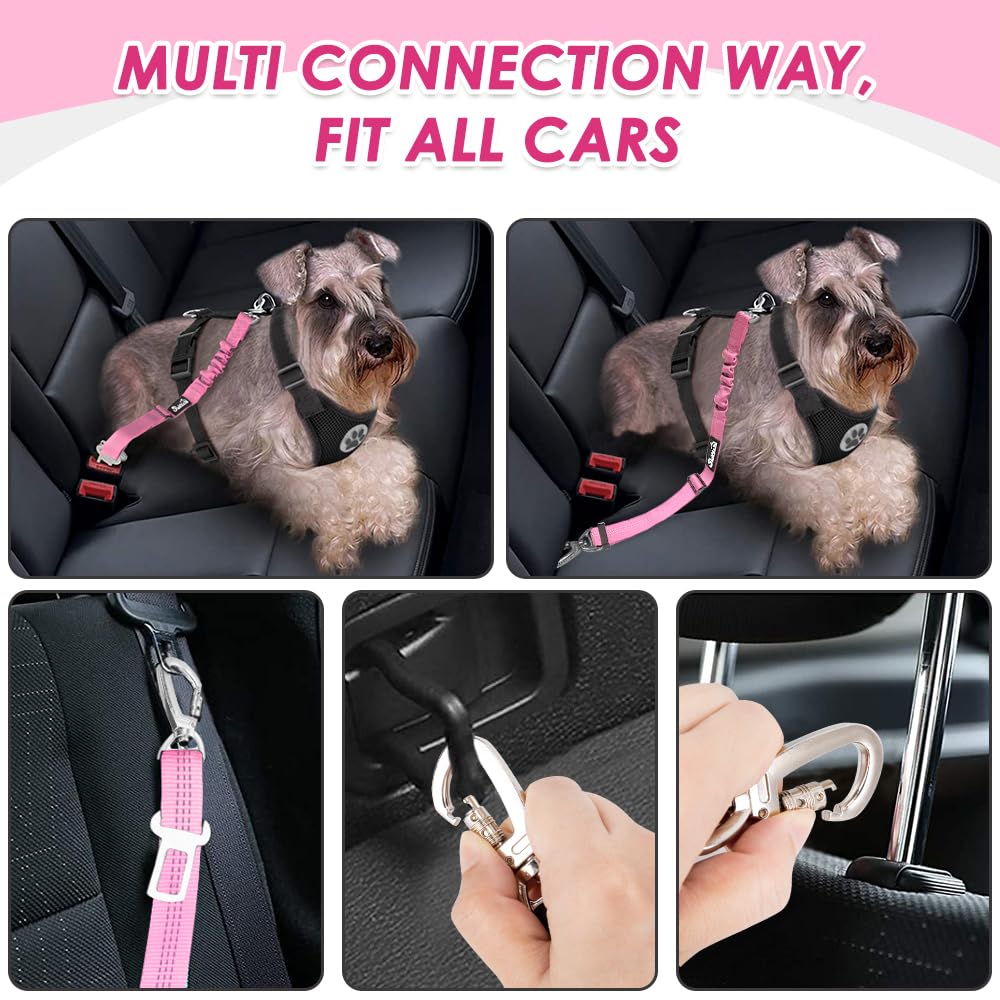 Lukovee Dog Seat Belt for Car, Adjustable Dog Car Harness for Large Medium Small Dogs, Soft Padded & Breathable Mesh Dog Seatbelt with Car Strap and Carabiner (A-Pink,XS) - image 2