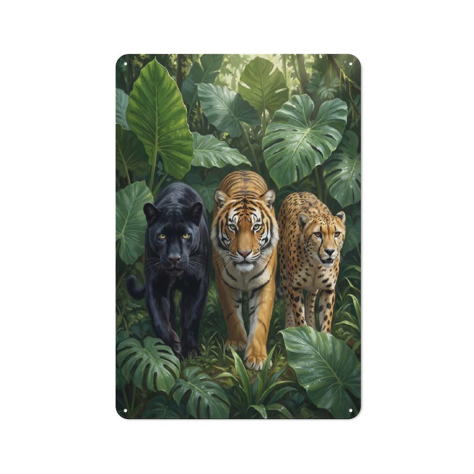Junmoney Style-16 Rustic Metal Sign 30X20cm Featuring Jungle Trio Panther, Tiger, Cheetah For Hallway Wall, A Decorative Gift For A Newly Furnished Hallway