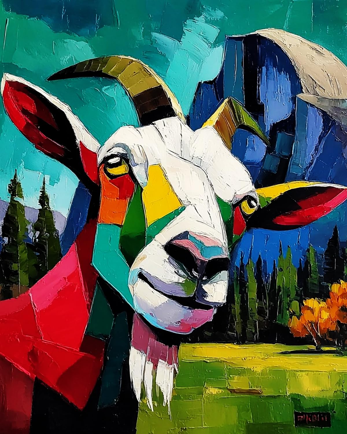 Liubaishi Multicolour Paint By Numbers For Adults, Colourful Horned Goat, 40X50 Cm Acrylic Canvas Painting Kit With 3 Brushes