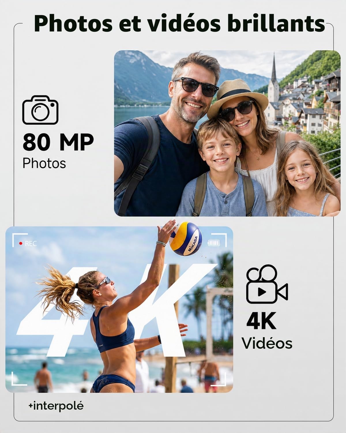 Rollei Caméra Numérique 80MP 4K Compactline Slim Silver Capture Sourire