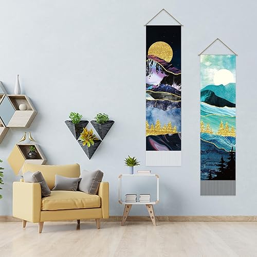 Miniatura 9 de AHANDMAKER Tapiz de árbol de la vida, 2 piezas, blanco y negro, largo vertical para colgar en la pared, sol, luna, estrella, tapiz estético gótico