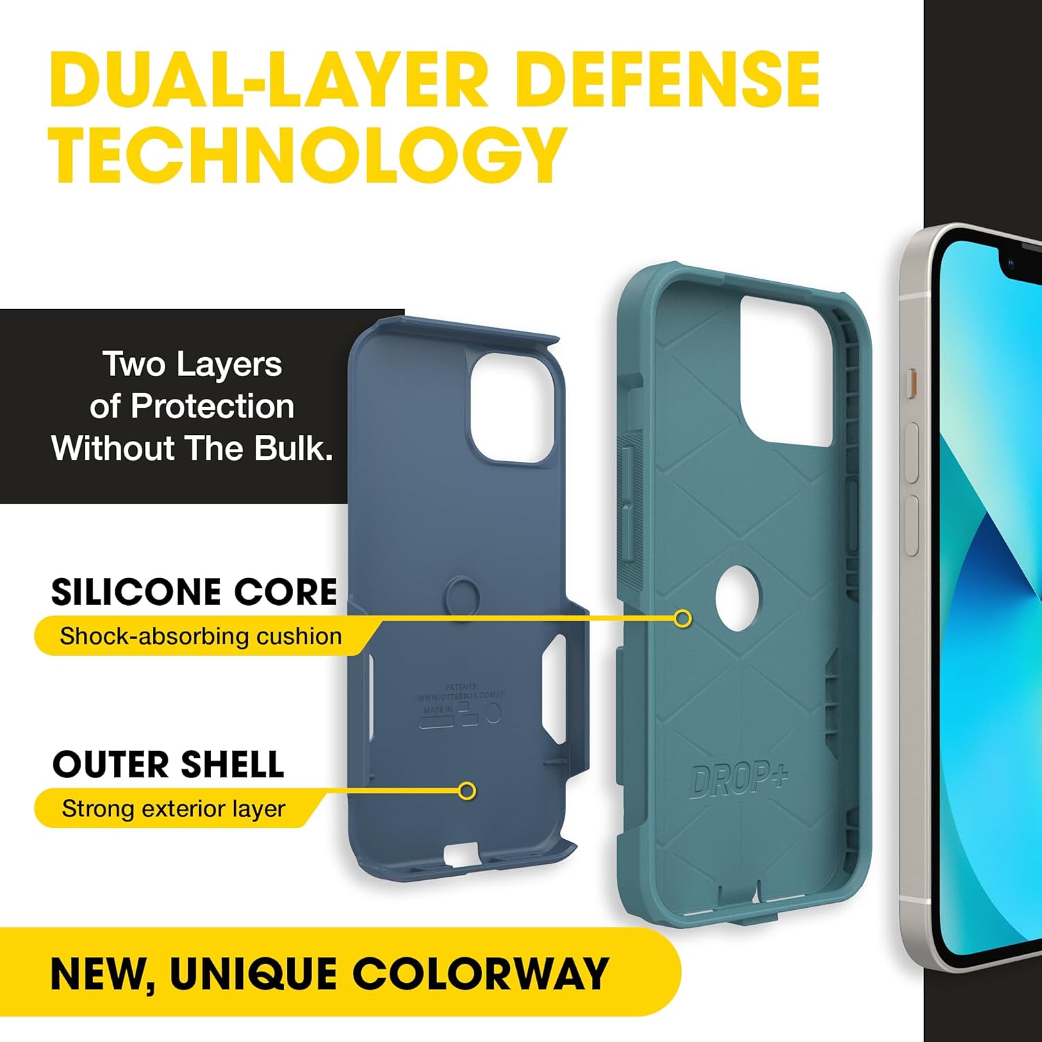 OtterBox iPhone 13 (Only) – Commuter Series Case – Thin, Dual-Layer, Pocket-Friendly, Port Cover – Blue/Teal