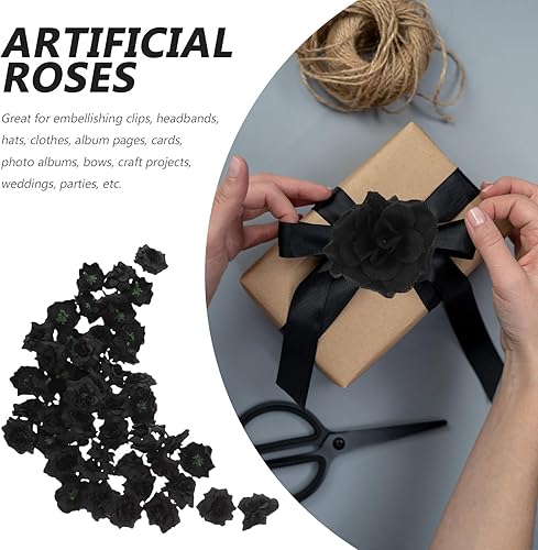 Miniatura 5 de BESPORTBLE Pétalos de flor, 50 cabezas de flores de seda negra, cabeza de flores falsas, rosas artificiales para manualidades, manualidades,