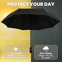 Vista 9 de Rain-Mate Paraguas compactos resistentes al viento para la lluvia, diseño de costilla de fibra de vidrio reforzada fuerte y apertura y cierre 1.Negro