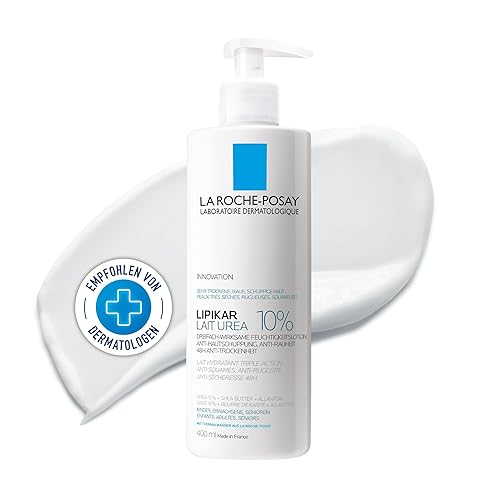 La Roche-Posay Lipikar Urea Loción suavizante 10% de rugosidad, loción corporal para piel seca con 10% de urea + manteca de karité + alantoína,