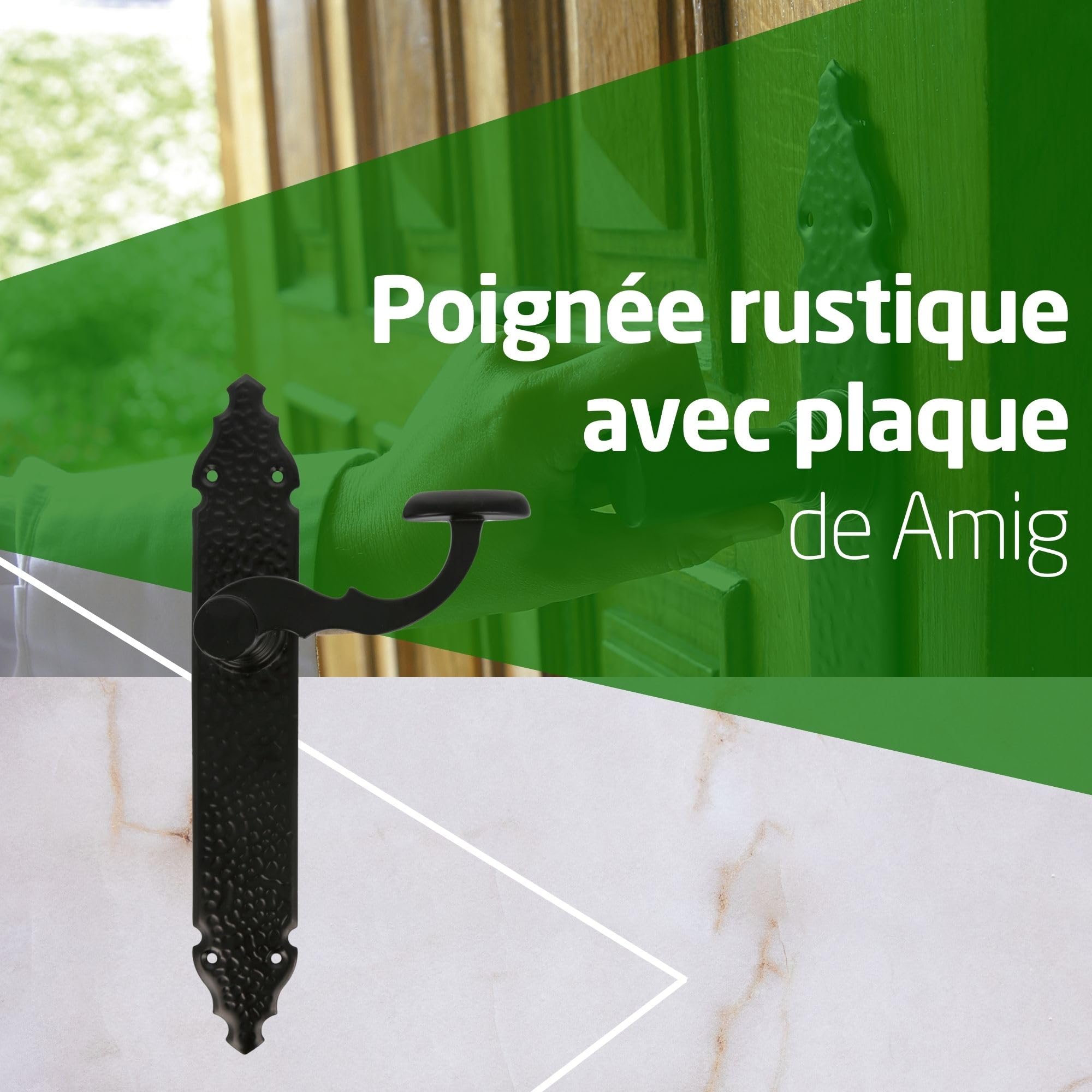 Amig - Ensemble de Poignées de Porte Rustiques 100P | Acier Martelé, Finition Époxy Noir | Durabilité et Esthétique Traditionnelle, Noir, Acier Inoxydable 18/8