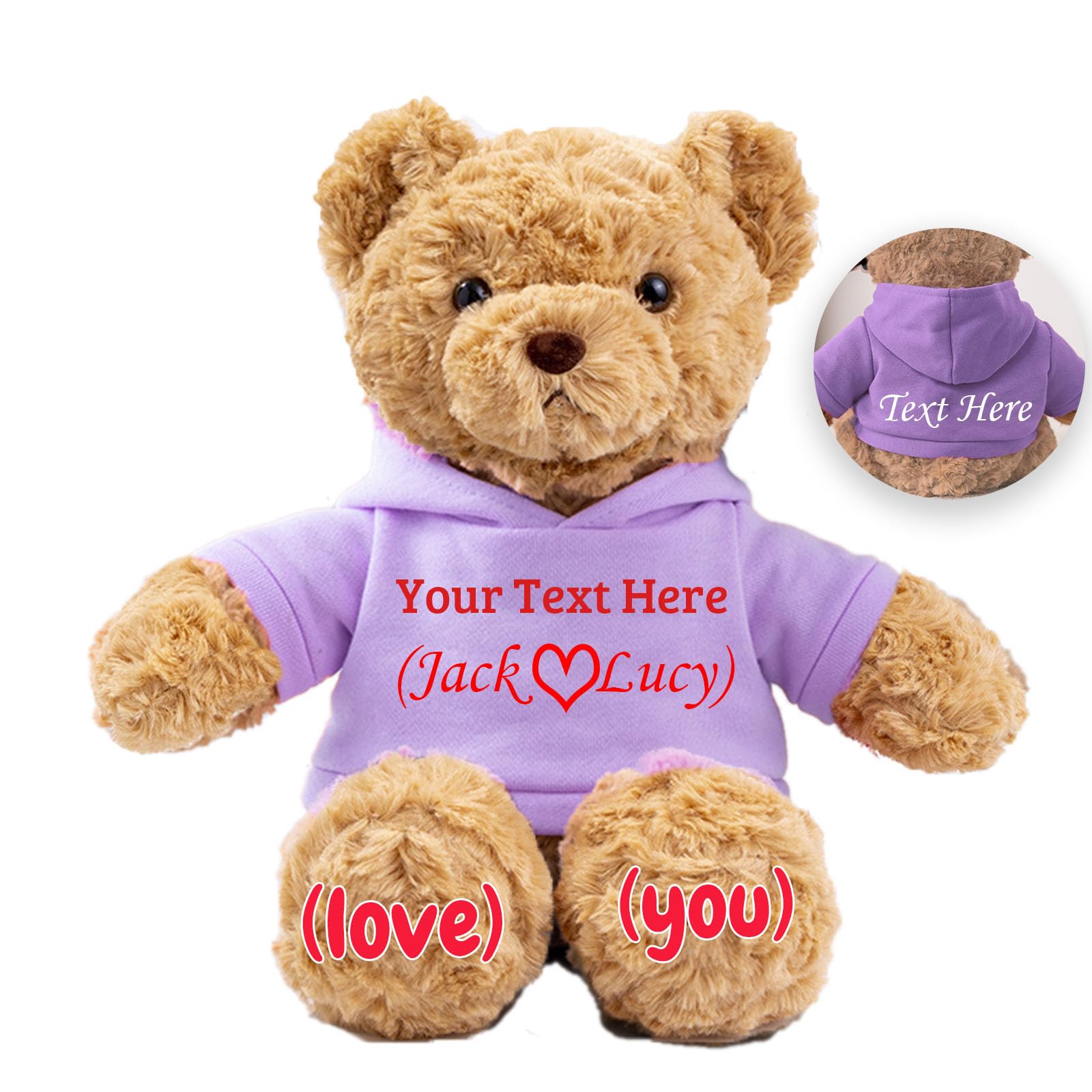JABECODIFA Personalised Teddy Bear for Her Him Bear Plush with Custom Text+Photo, Personalised Gifts Teddy Bear Stuffed as for Valentines Day Christmas Day Birthday (11-IN-Text+Photo)