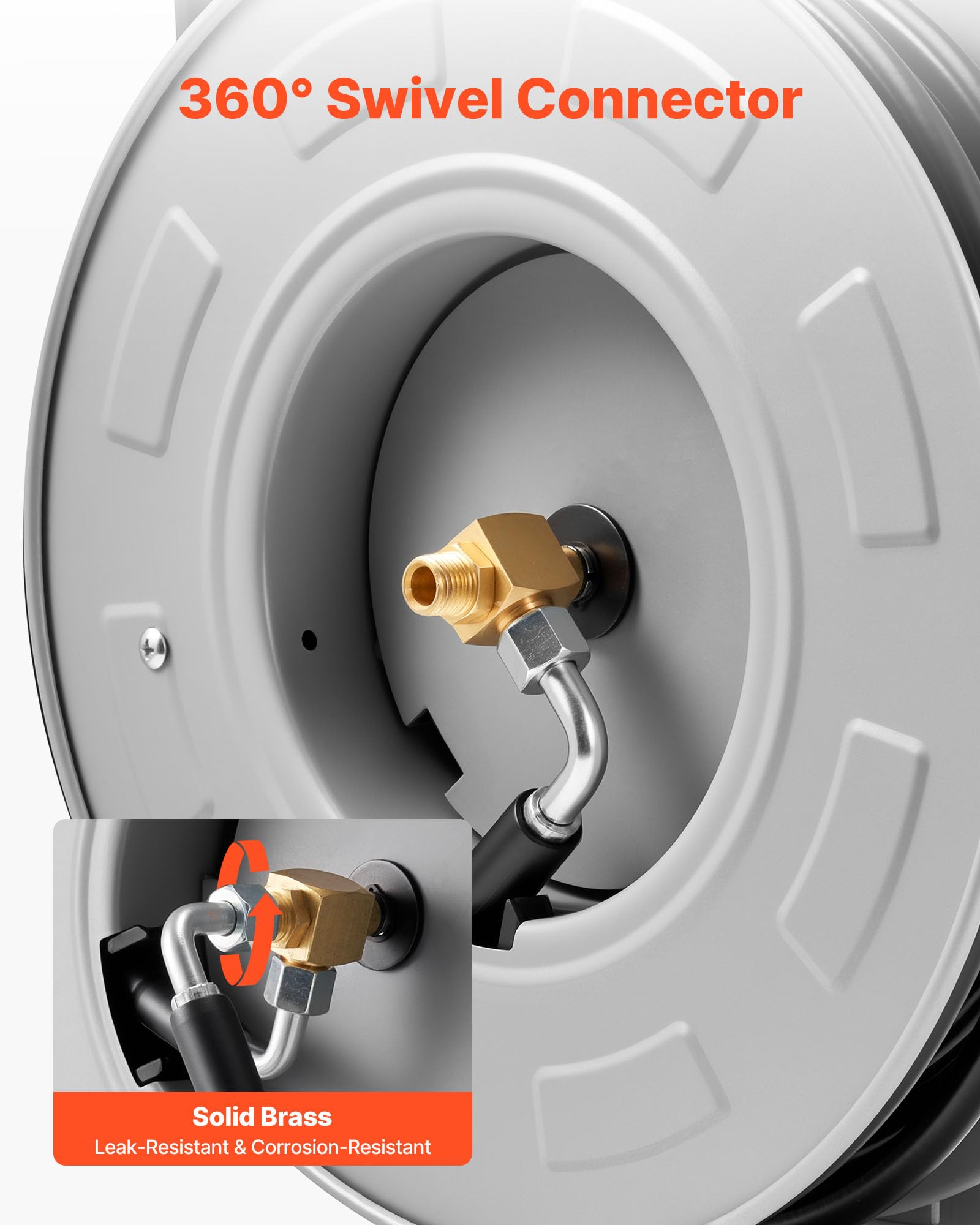 VEVOR Carrete de Manguera para Hidrolavadora 19,8 m x 6,4 mm, Retráctil de Acero, para Pared y Suelo, Presión de 220,6 bar, Rebobinado Automático para Lavado de Coches, Suelos y Jardines, Negro