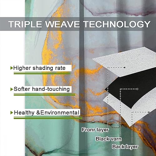 Miniatura 7 de Cortinas opacas de mármol, verde menta, verde azulado, turquesa, textura de líneas de grietas doradas, cortinas abstractas para oscurecer la