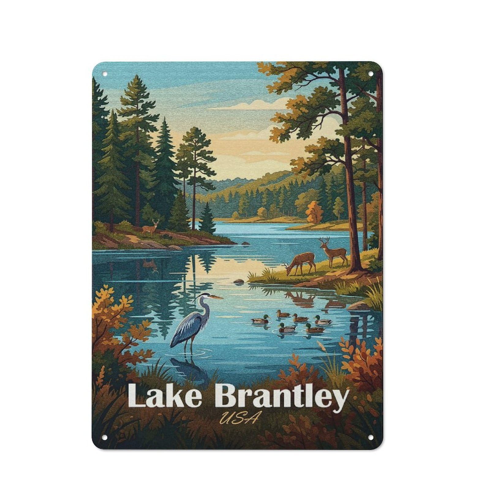 Junmoney Style-18 Lake Brantley Usa Nature Scene Retro Metal Wall Decor 40X30cm, Retro Metal Sign For Garage, Hobby Room, Office Or Man Cave