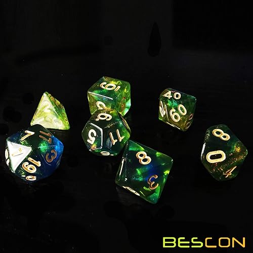 Miniatura 9 de Bescon New Moonstone Dice Valor Stone, Juego de 7 dados de poliedro